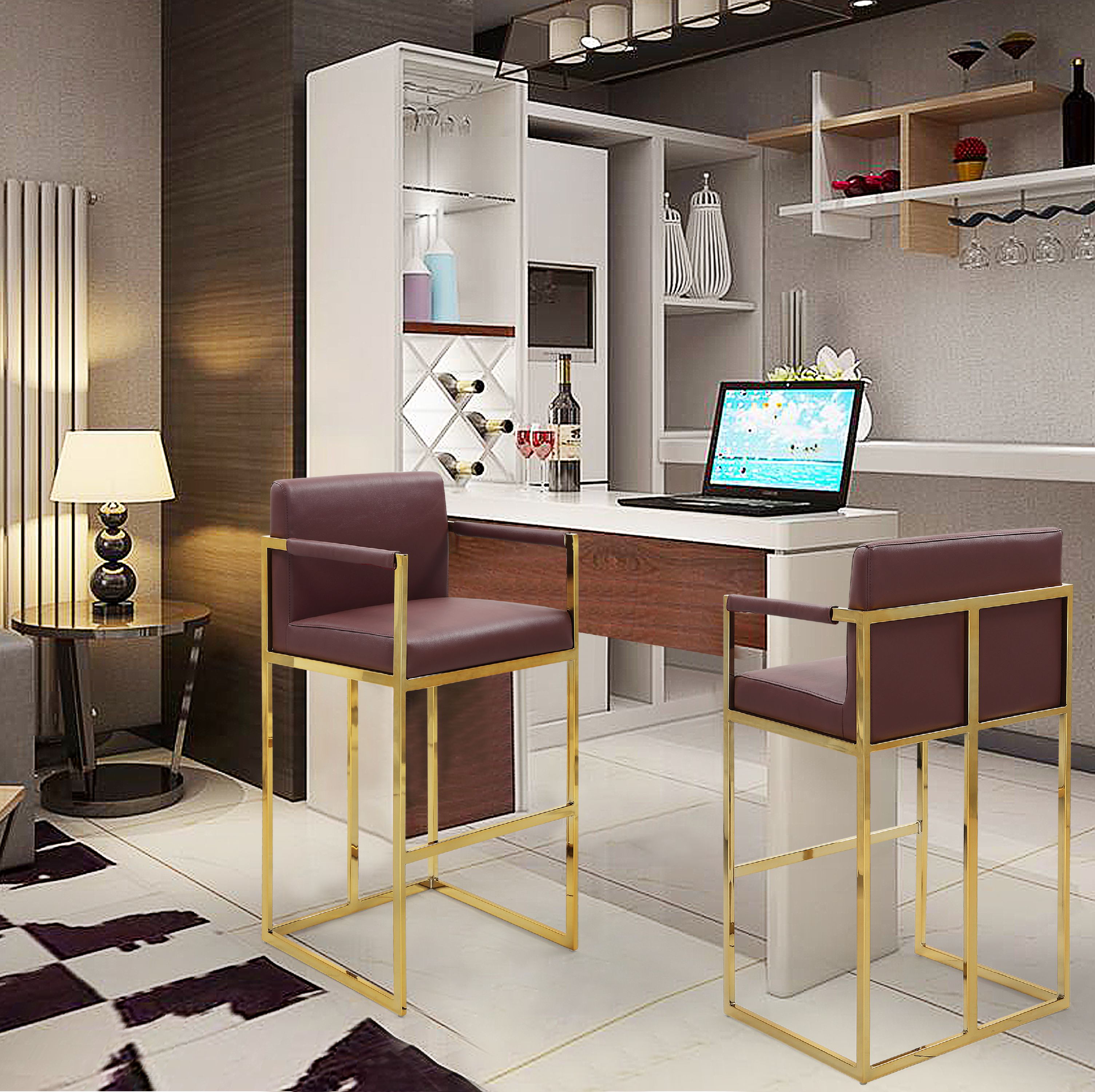 Chic Home Bertrand Chair PU Leather Upholstered Square Arm Bar Stool