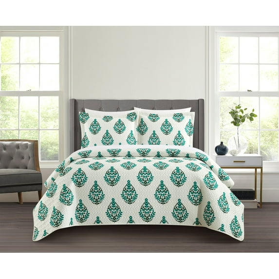 Chic Home Brennah 3-Piece Floral Quilt Set, King, Green