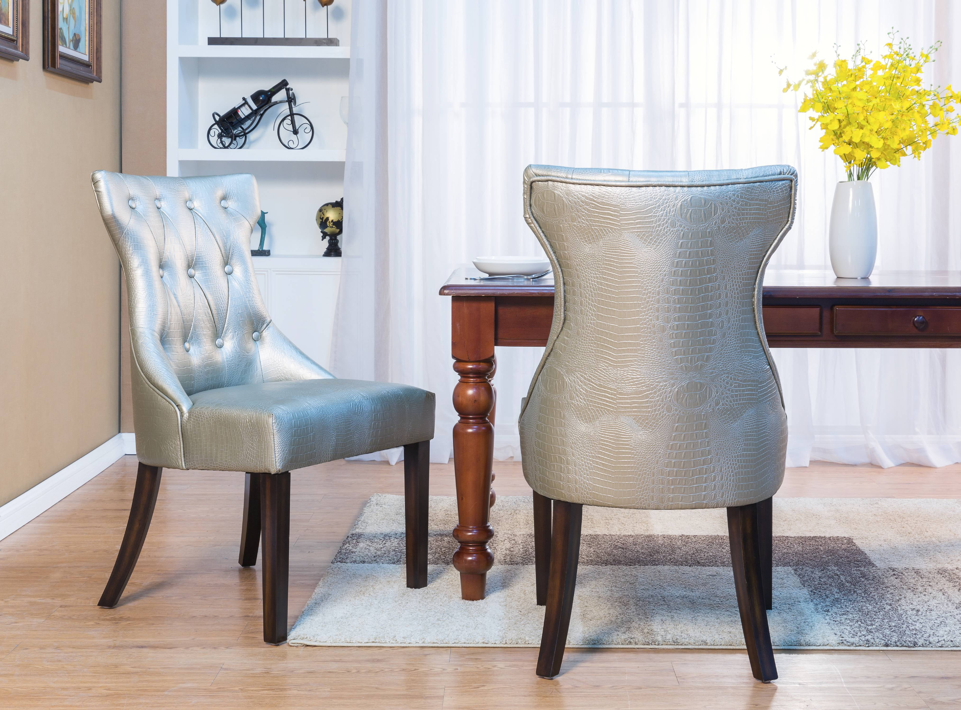 Grey leather dining chairs with wooden legs hot sale