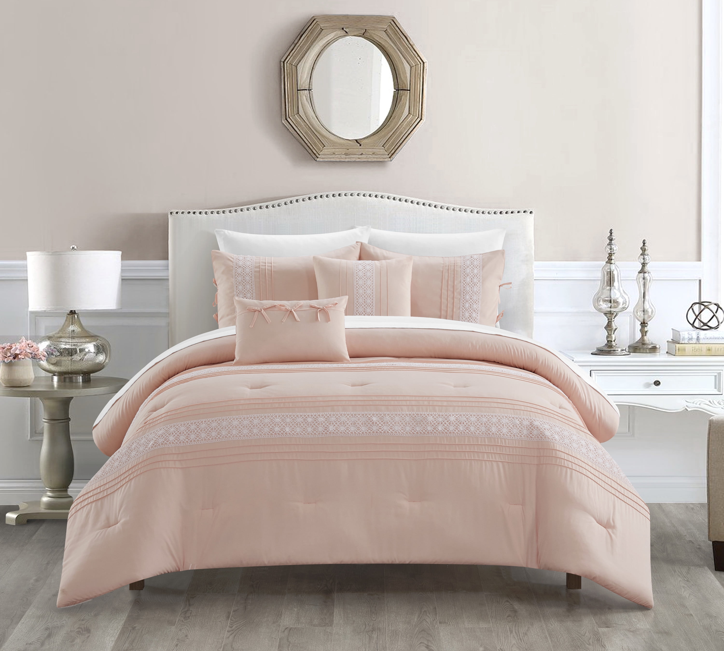 Chic Home Brye 7-Piece Embroidered Comforter Set,Twin, Blush