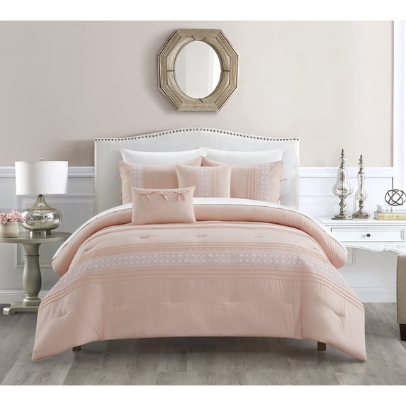 Chic Home Brye 9-Piece Embroidered Comforter Set, King, Blush