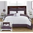 thumbnail image 1 of Chic Home CS0796-US Charlene Modern Two Tone Reversible Hotel Collection, Embellished Borders & Embroidery Decor Pillow Bed in a Bag Comforter Set with Sheets - Plum - Twin - 7 Piece, 1 of 1