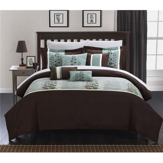 Chic Home CS3020-US Ethan Embroidered Florals Oversized Overfilled Comforter Set - Brown - Queen - 8 Piece