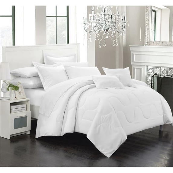 Chic Home CS3920-US Demaria Bedding Basics, Down Alternative Solid Comforter Set - White - Queen - 7 Piece