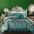 thumbnail image 1 of Chic Home CS4670-US Amigoni Decorator Upholstery Quality Jacquard Motif Fabric Complete Master Bedroom Comforter Set & Pillows Ensemble - Teal - King - 9 Piece, 1 of 1