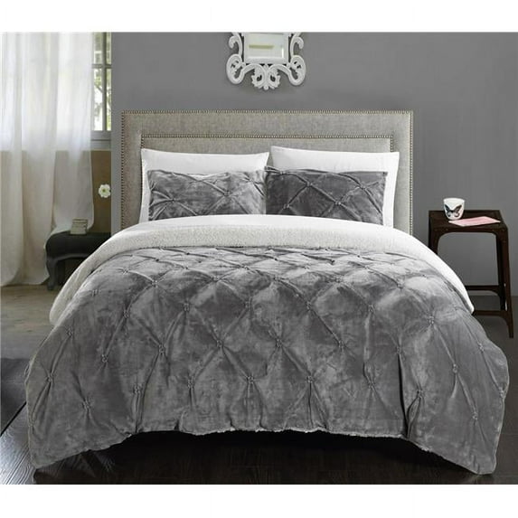 Chic Home CS4802-US Perfect Enzo Pinch Pleated Ruffled & Pintuck Sherpa Lined Twin X Long, Grey - 2 Piece