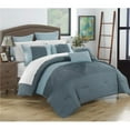 thumbnail image 1 of Chic Home CS4962-BIB-US 11 Piece Katherina New Linen Fabric Collection Oversized & Overfilled Embroidered Geometric Pleated Ruffled Color Block Queen Bed in a Bag Comforter Set, Blue with White Sh, 1 of 1