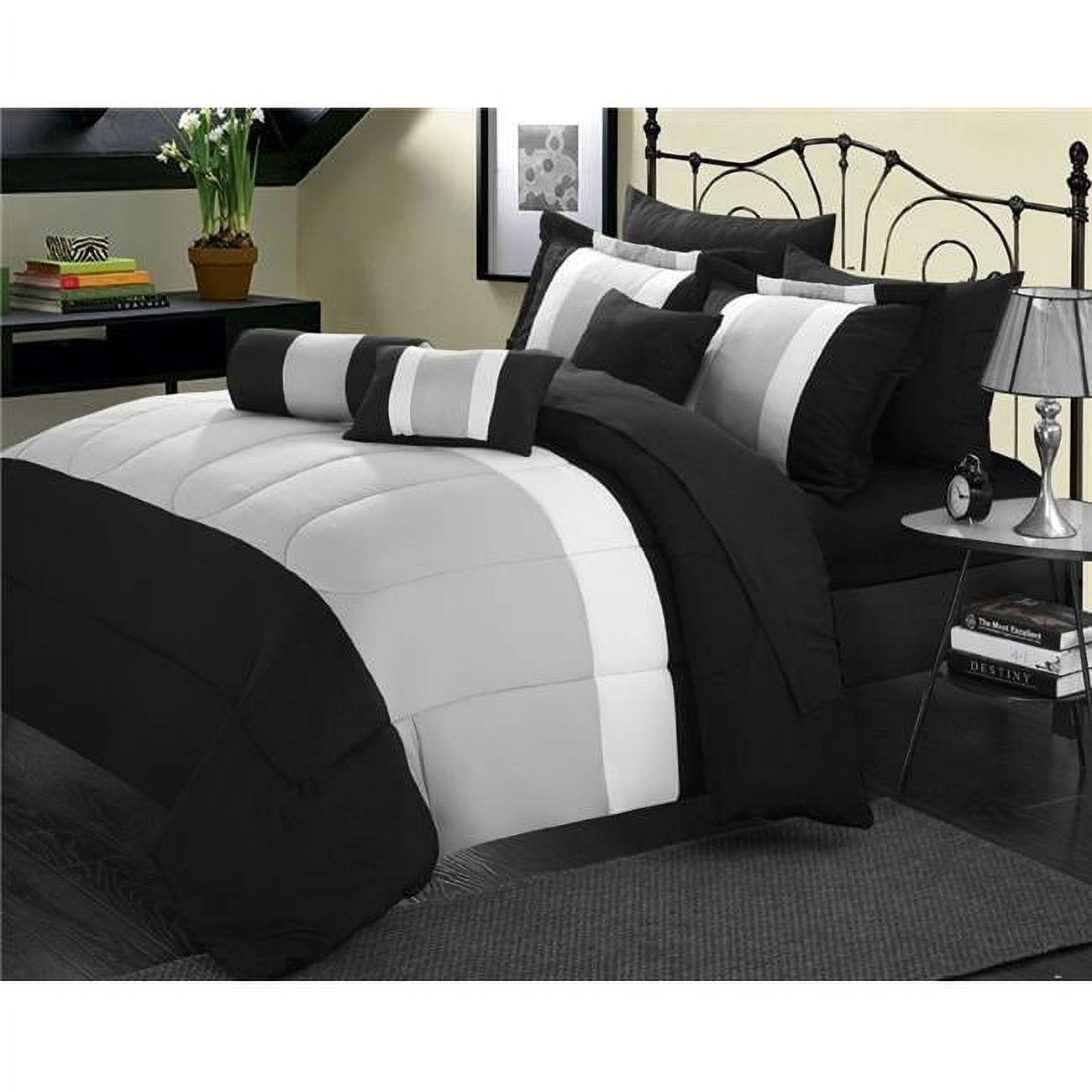 King Black Microfiber Reversible Bed in a Bag Set