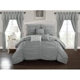 thumbnail image 1 of Chic Home CS8082-US 20 Piece Oviedo Comforter Set Ruffled Ruched Designer Bed in A Bag Bedding with Sheets Window & Treatments, Grey - Queen, 1 of 1