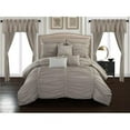 thumbnail image 1 of Chic Home CS8083-US 20 Piece Oviedo Comforter Set Ruffled Ruched Designer Bed in A Bag Bedding with Sheets Window & Treatments, Taupe - Queen, 1 of 1