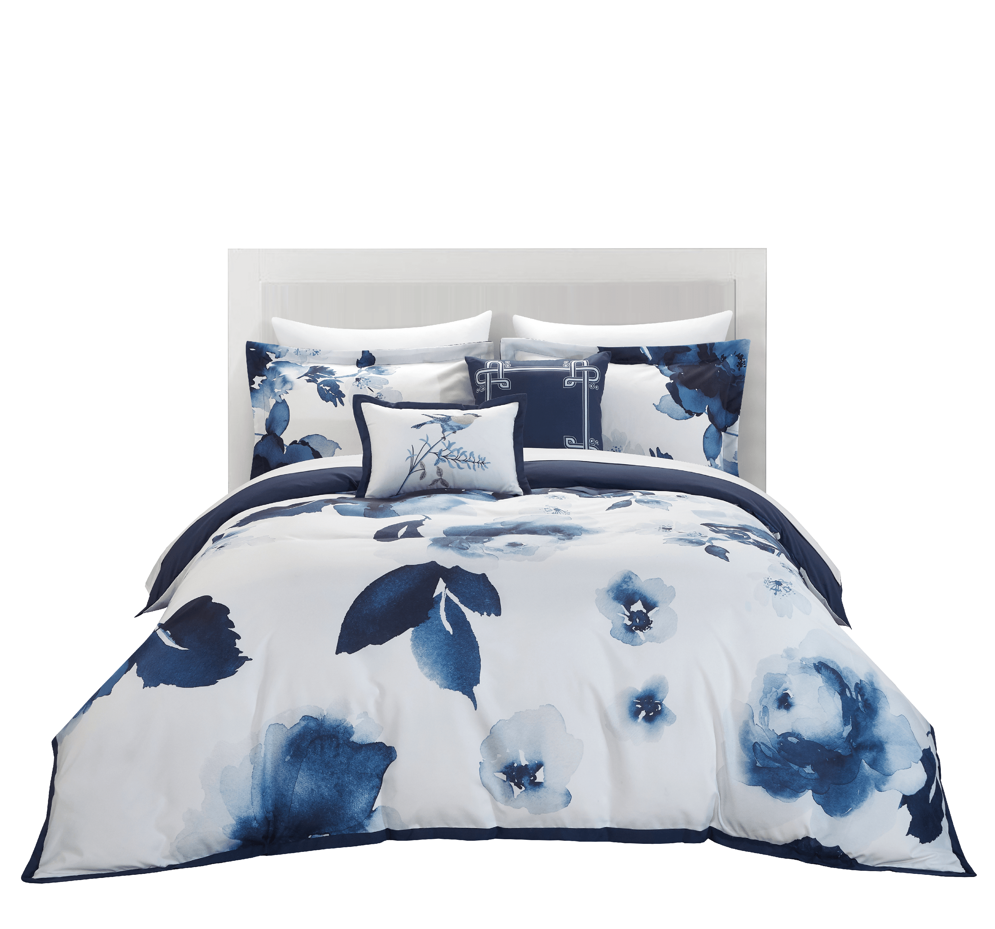 Navy Floral Print Queen Microfiber Comforter Set