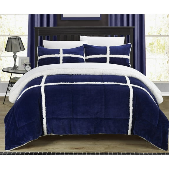 Chic Home Chiron 7-Piece Solid Comforter Set, King, Navy
