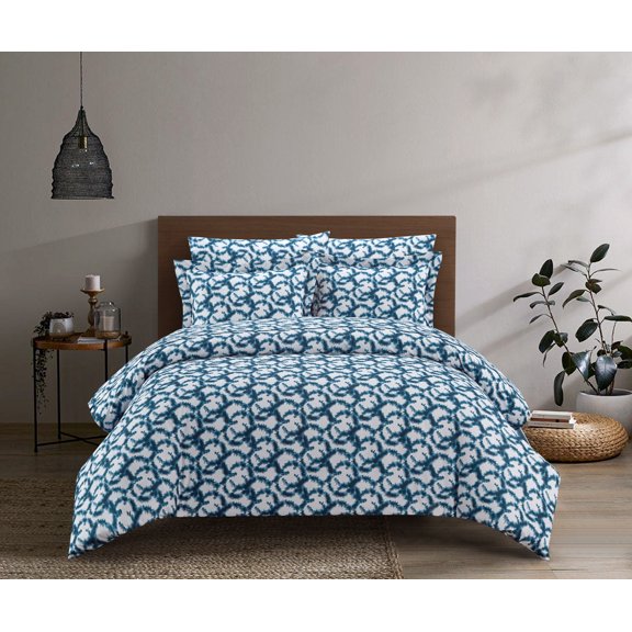 Chic Home Chrisley 7 Piece Duvet Cover Set Contemporary Watercolor Overlapping Rings Pattern Print Design Bed In A Bag Bedding - Sheets Pillowcases Pillow Shams Included, King, Navy