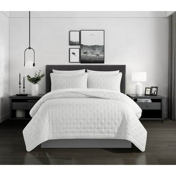 Chic Home Chyle Tufted Cross Stitched Design Bed In A Bag Quilt Set - King 104x90", Beige