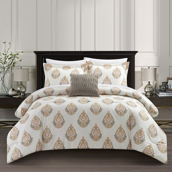 Chic Home Clarissa 3 Piece Comforter Set Floral Medallion Print Design Bedding - Decorative Pillow Sham Included, Twin, Cream