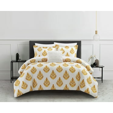 Chic Home Claudia 4-Piece Geometric Floral Medallion Comforter Set, King, Yellow