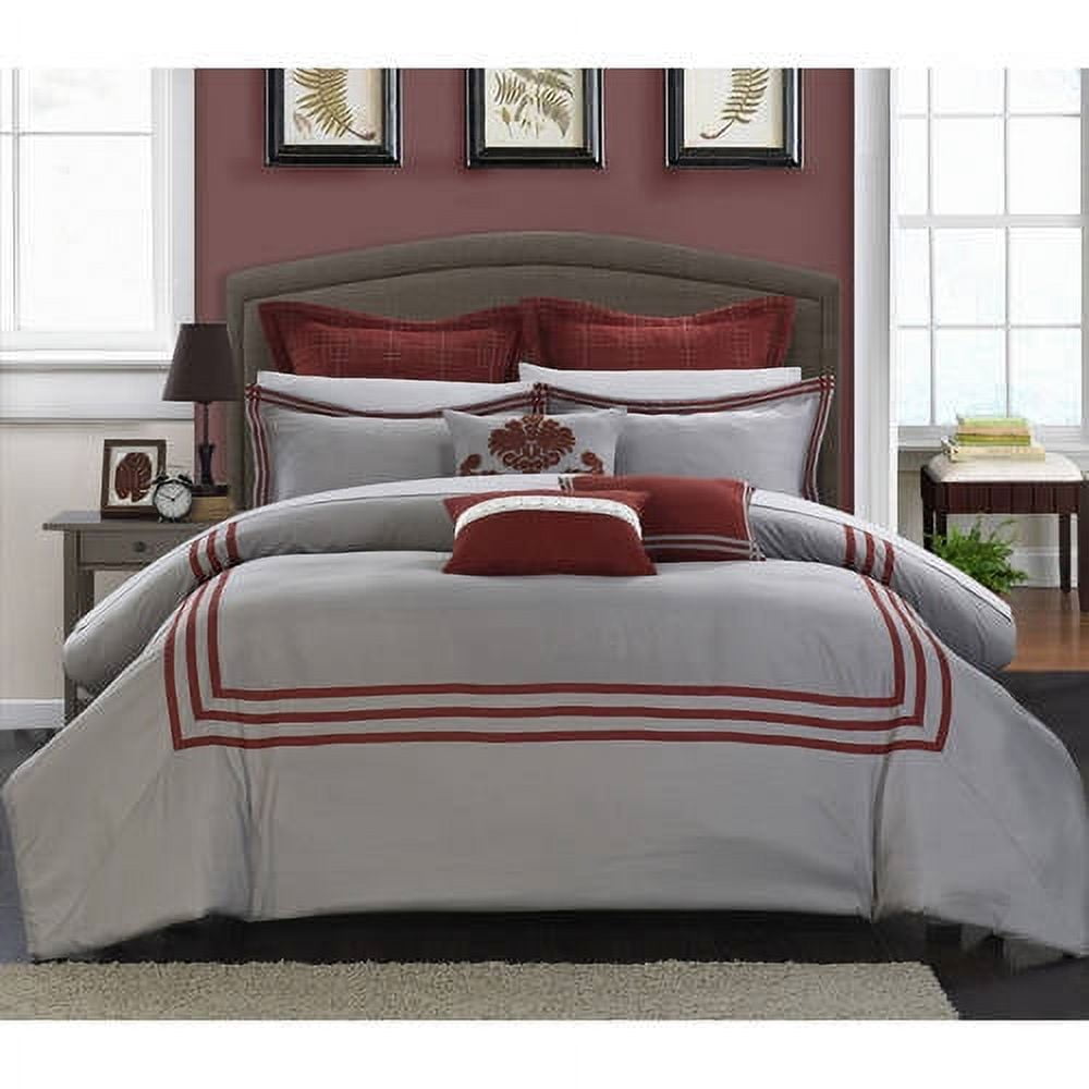 Chic Home Cornelius 12Piece Embroidery Comforter, Queen, Red