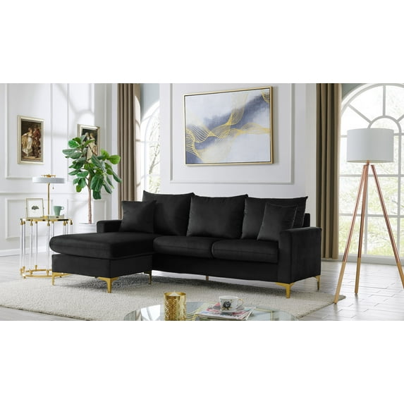 Chic Home Cromwell Velvet Upholstered Modular Sectional Sofa, Black