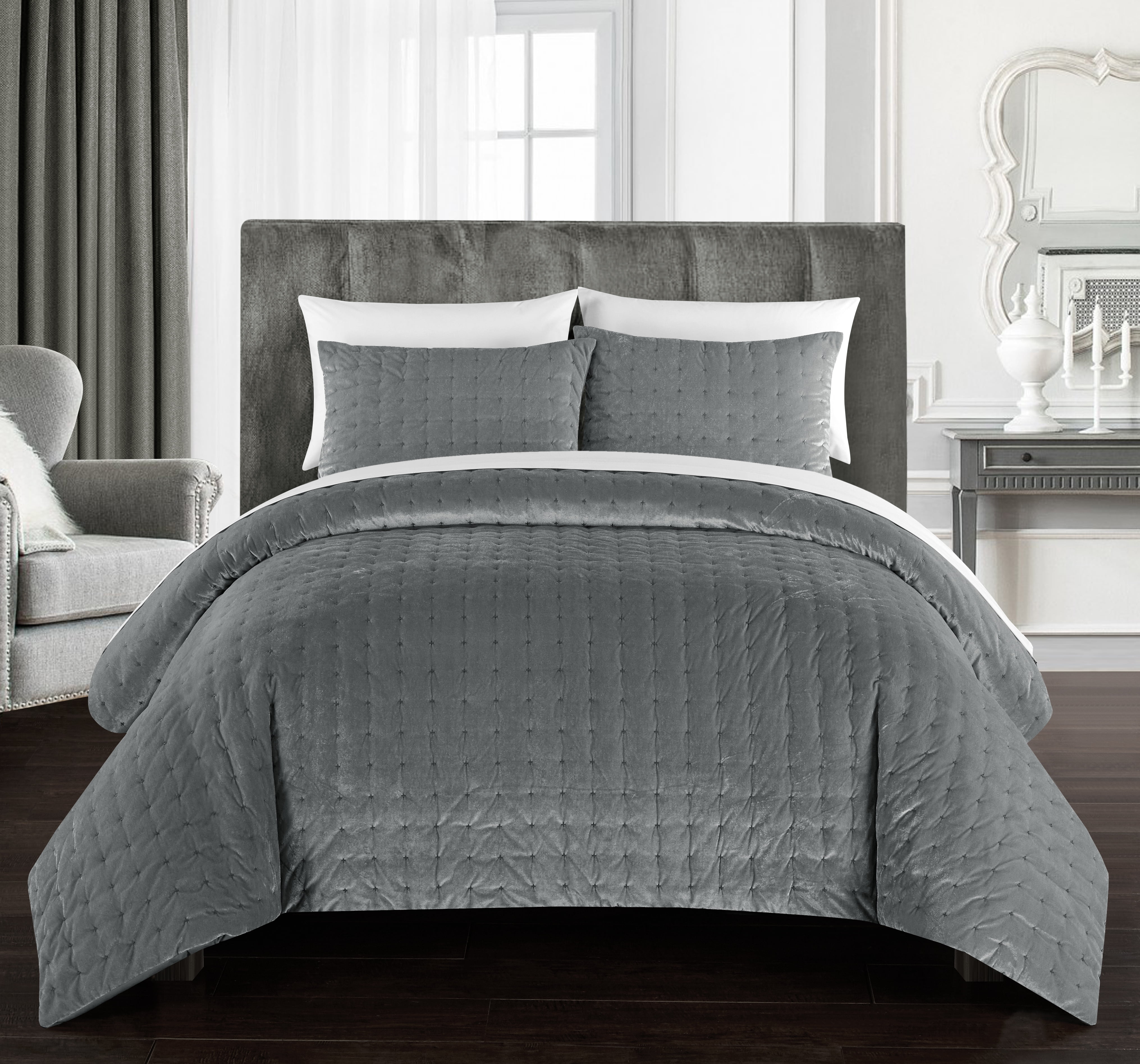 Chic Home Cynna 7-Piece Abstract Comforter Set, King, Grey
