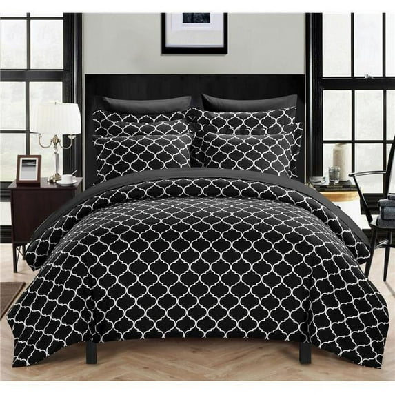 Chic Home DS1288-US Deacon Geometric Diamond Printed Reversible Duvet Cover Set - Black - Queen - 3 Piece