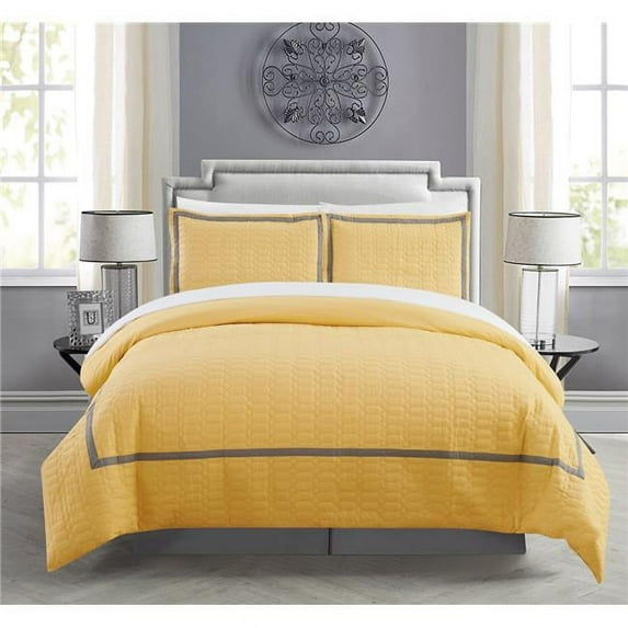 Chic Home DS3546-BIBTR-US Duvet Cover Set Hotel Collection Twin Size Two Tone Banded Print Zipper Closure Bed in a Bag, Yellow - 5 Piece