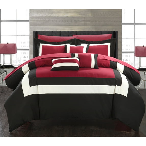 Chic Home Darren 10-Piece Luxury Color Block Comforter Set King, Red