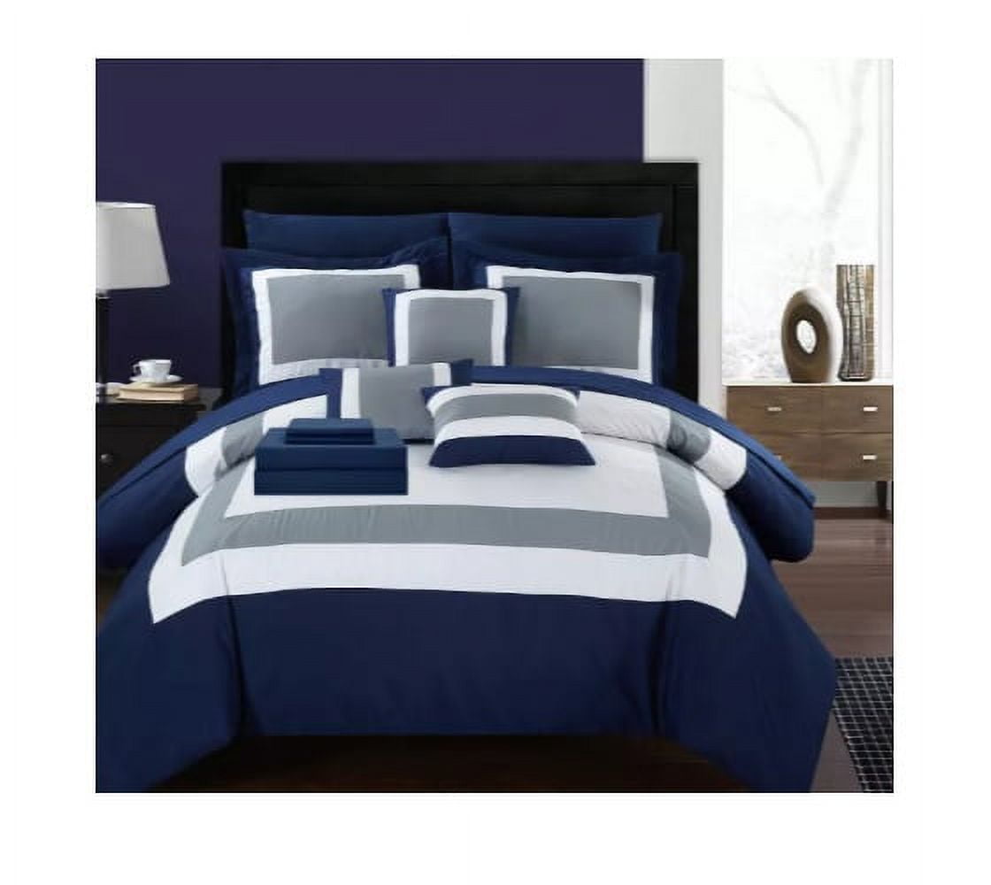 Navy and Gray Microfiber Queen Comforter Set with Pillows