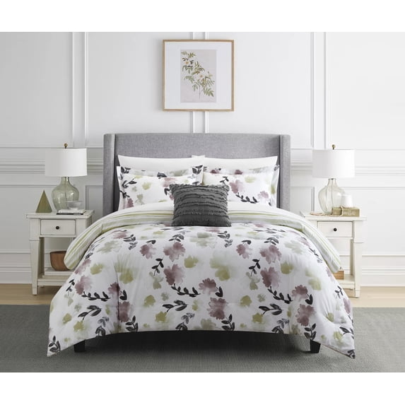 Chic Home Devlen 8-Piece Reversible Floral Comforter Set, King, Green