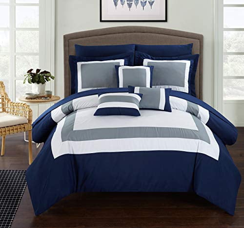 Navy and Gray King Size Microfiber Down Alternative Bed in a Bag Set
