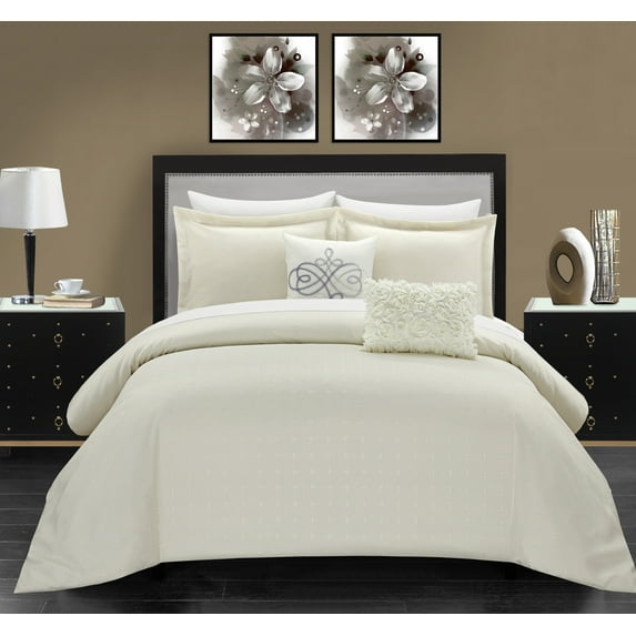 Chic Home Ellie 5-Piece Solid Color Comforter Set, Queen, Beige