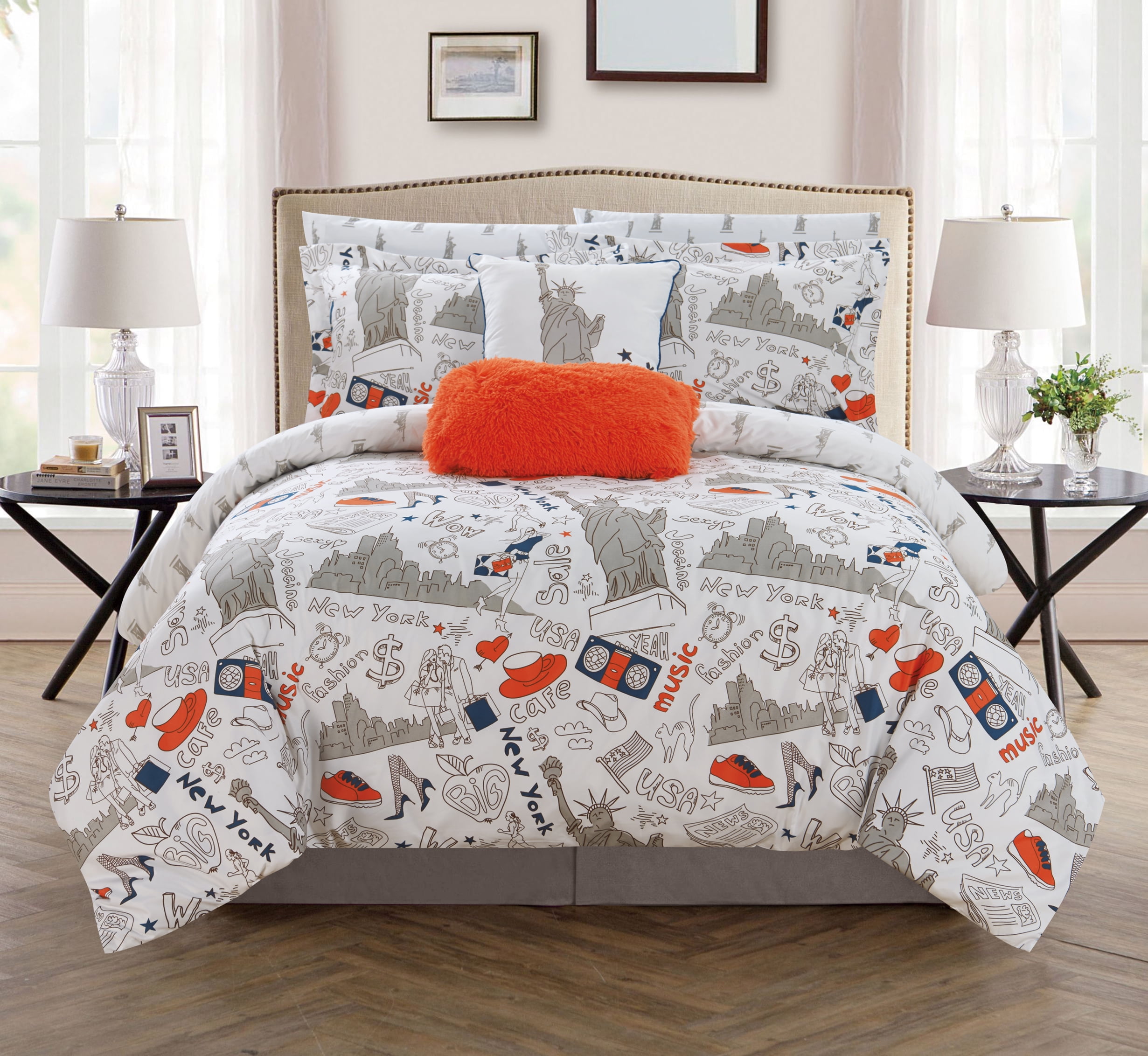 Chic Home Ellis 9-Piece Reversible Graphic Comforter Set, Full, Navy ...