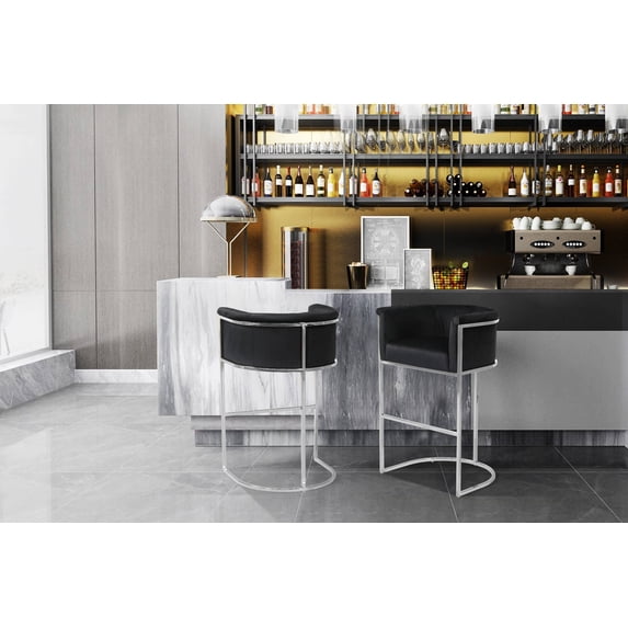 Chic Home Emery Bar Stool Velvet Upholstered Chrometone Base, Black