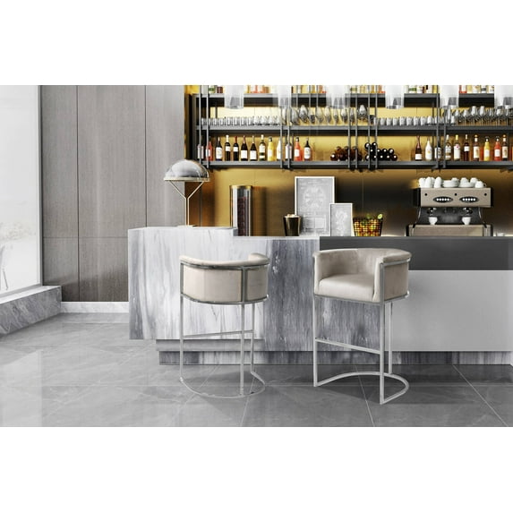 Chic Home Emery Bar Stool Velvet Upholstered Chrometone Base, Taupe