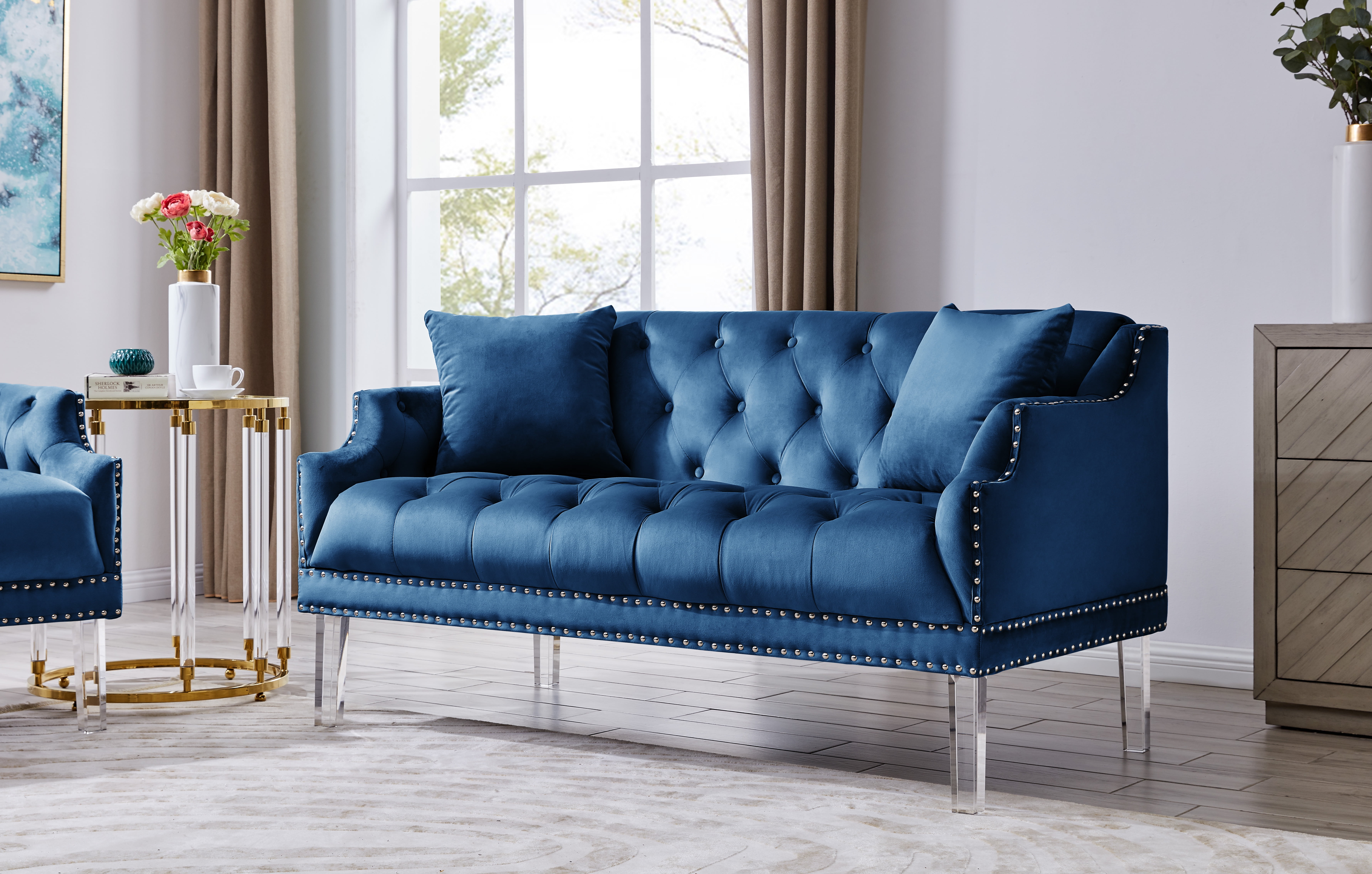 Laurie Velvet Click Clack Sofa Bed, Blue