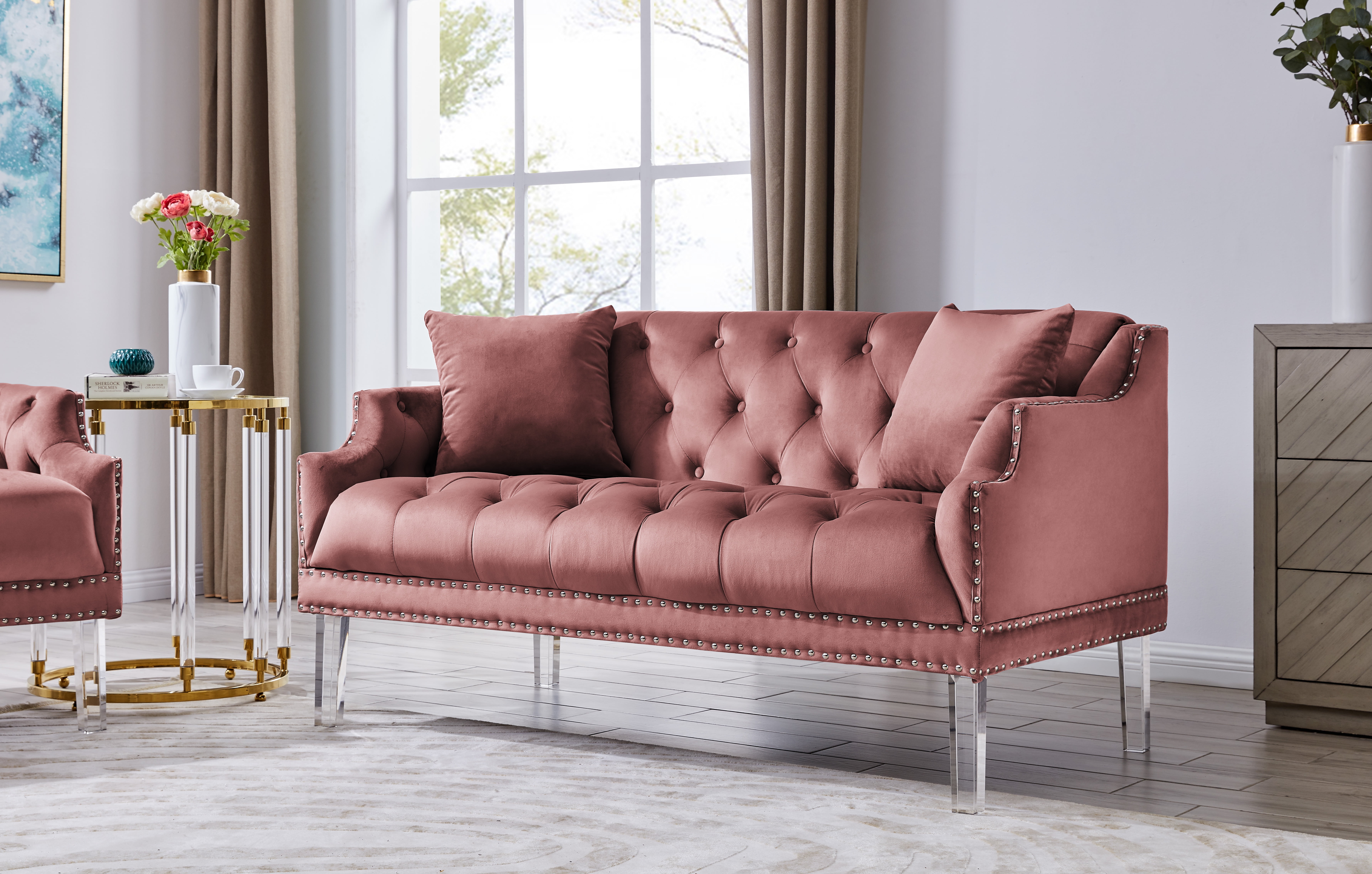 Chic Home Eva Button Tufted Acrylic Legs Velvet Upholstered