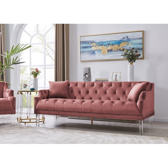 Chic Home Eva Button Tufted Acrylic Legs Velvet Upholstered Sofa