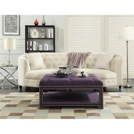 Chic Home FCT2785 Micah Coffee Table Ottoman 2-Layer Polished Nailhead Tufted Linen Bench for Modern Transitional, Purple