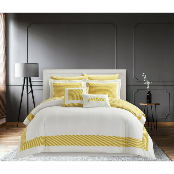 Chic Home Fergie 9-Piece Reversible Hotel Collection Comforter Set, King, Yellow