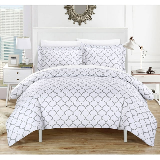 Chic Home Finlay 2-Piece Reversible Geometric Duvet Cover Set, Twin, Grey