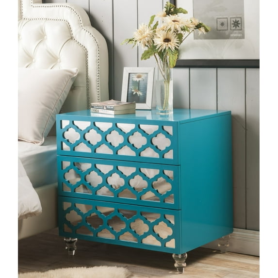 Chic Home Floyd Stylish Accent Furnishing Modern Mirrored Lacquer-Finish Lucite Leg Side Table, 28"x20"x28" Turquoise