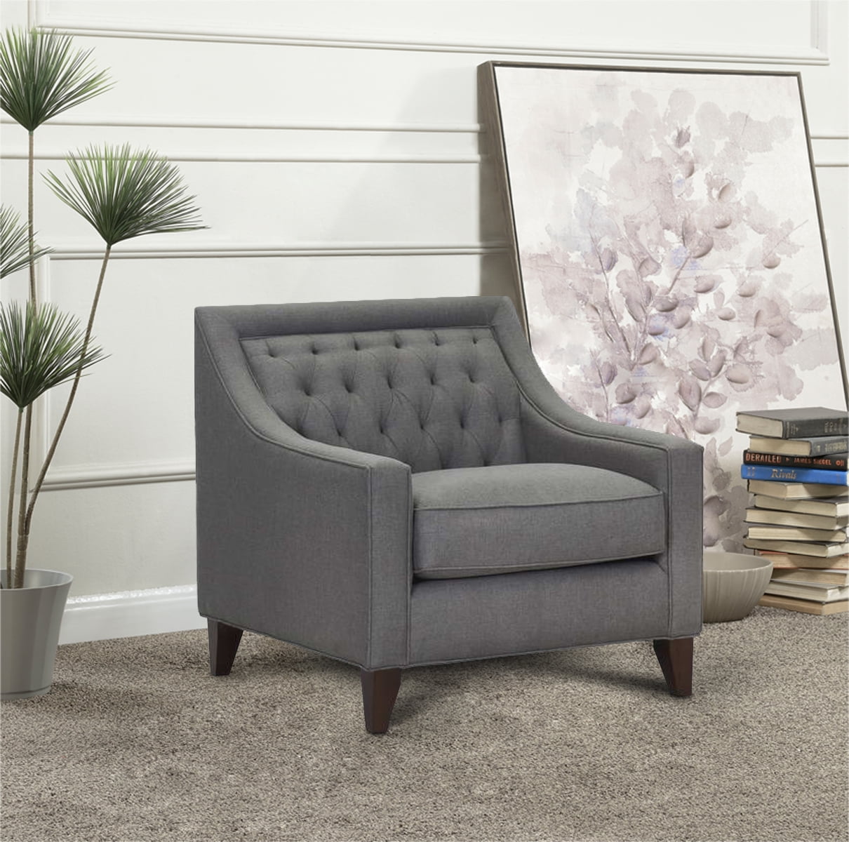 Chic Home Fulla Linen Tufted Back Rest Modern Contemporary Club Chair Grey Walmart Com