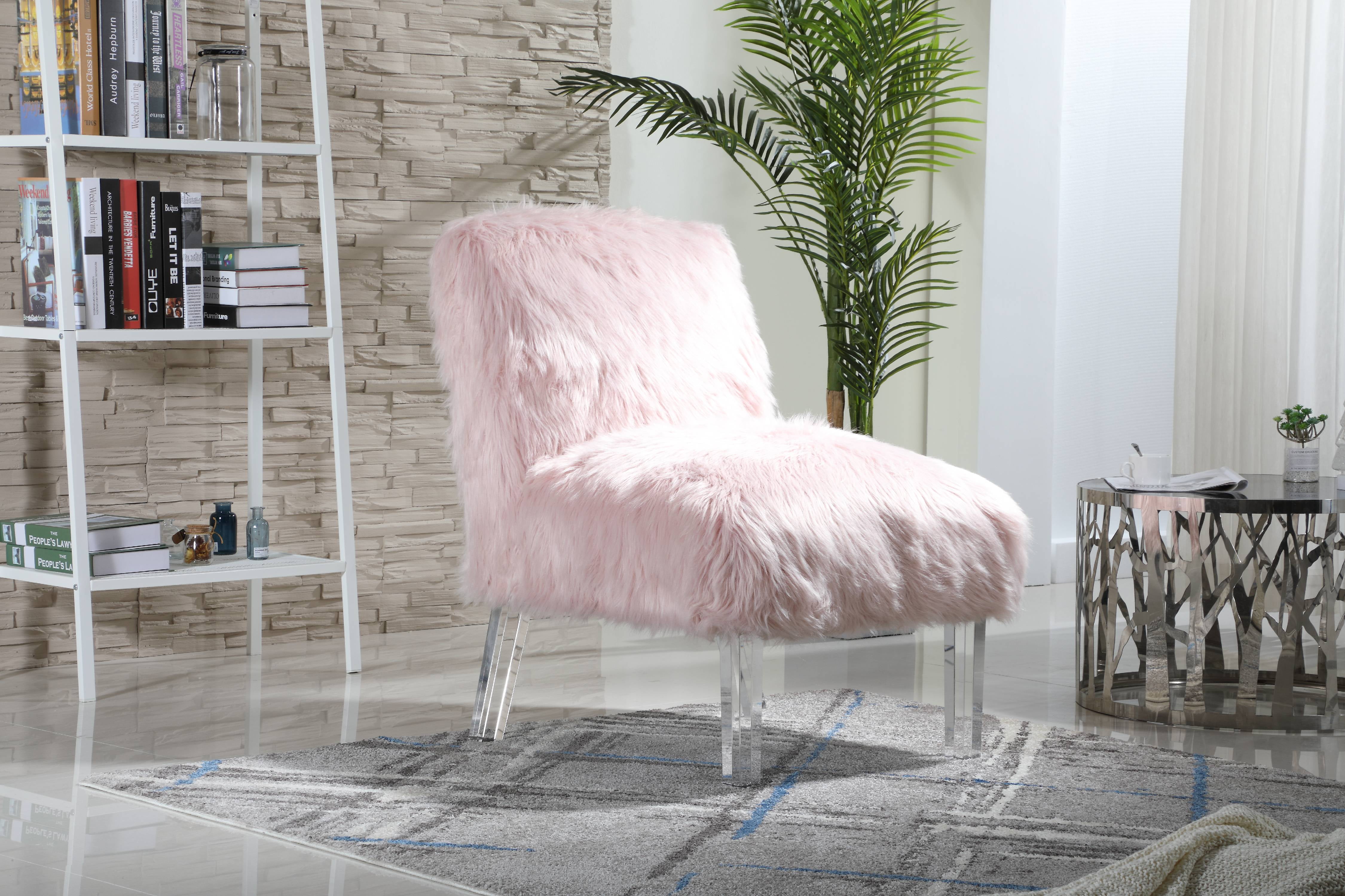 Chic Home Fulvio Sleek Faux Fur Upholstered Accent Chair Pink