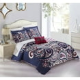 thumbnail image 1 of Chic Home Gaara 4 Piece Reversible Quilt Cover Set Bohemian Inspired Large Scale Paisley Print with Contemporary Geometric Patterned Backing Bedding with Decorative Pillows Shams, Queen Blue, 1 of 5