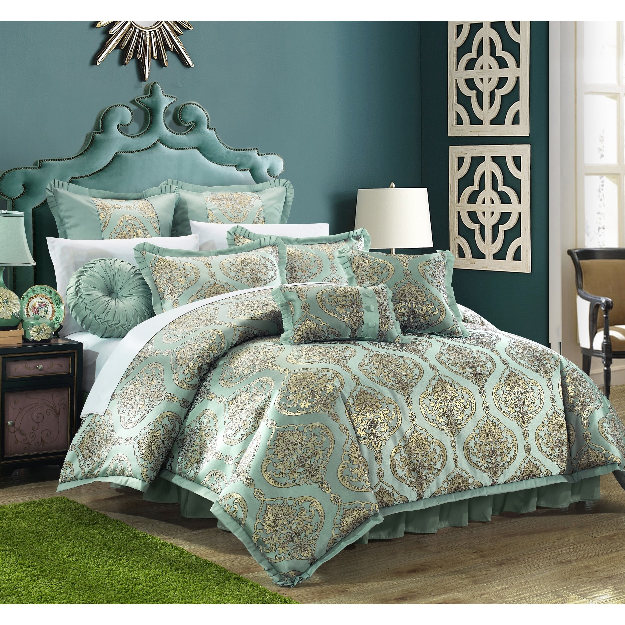 Chic Home Giovani 9Piece Jacquard Comforter Set, Queen, Blue