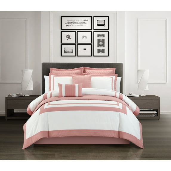Chic Home Golda 9-Piece Color Block Comforter Set, Twin XL, Rose