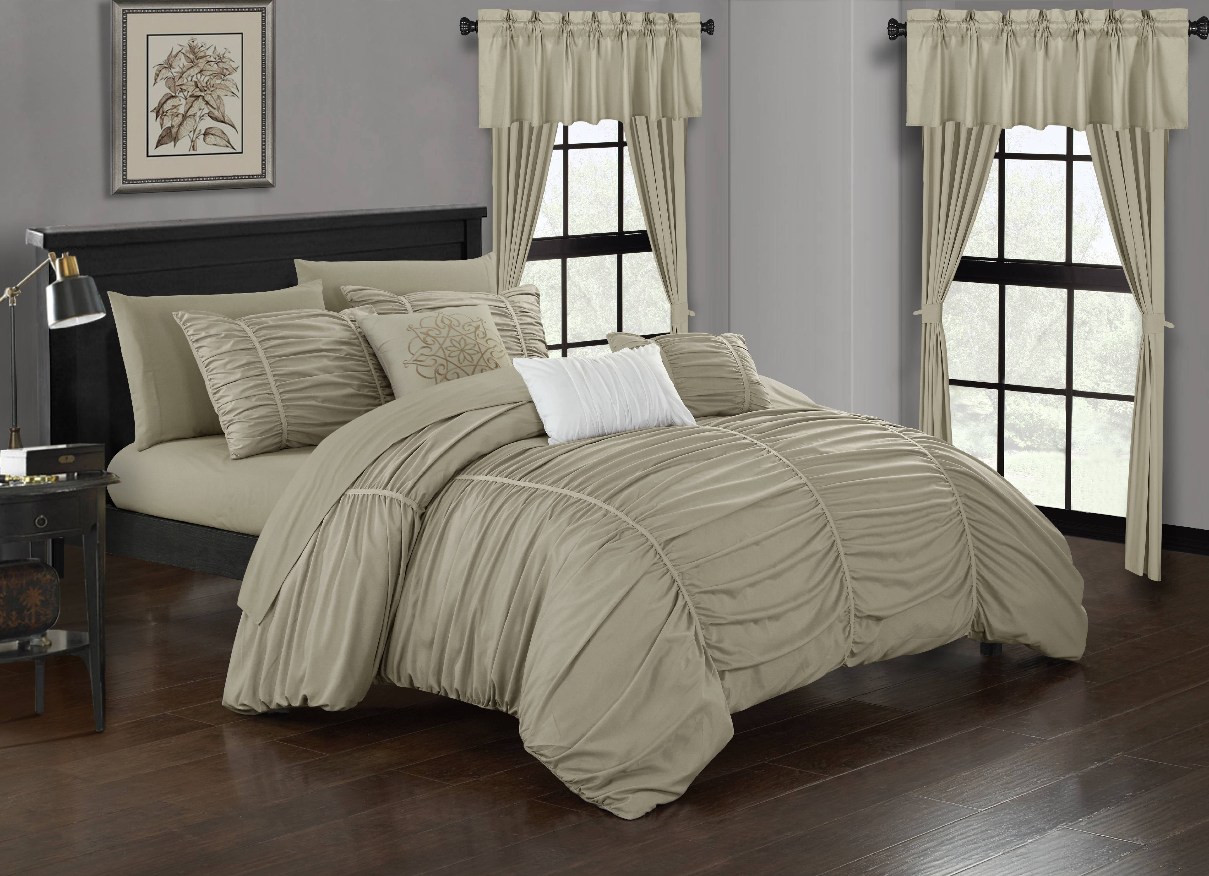 Chic Home Hallstatt 20Piece Ruched Comforter Set, King, Beige