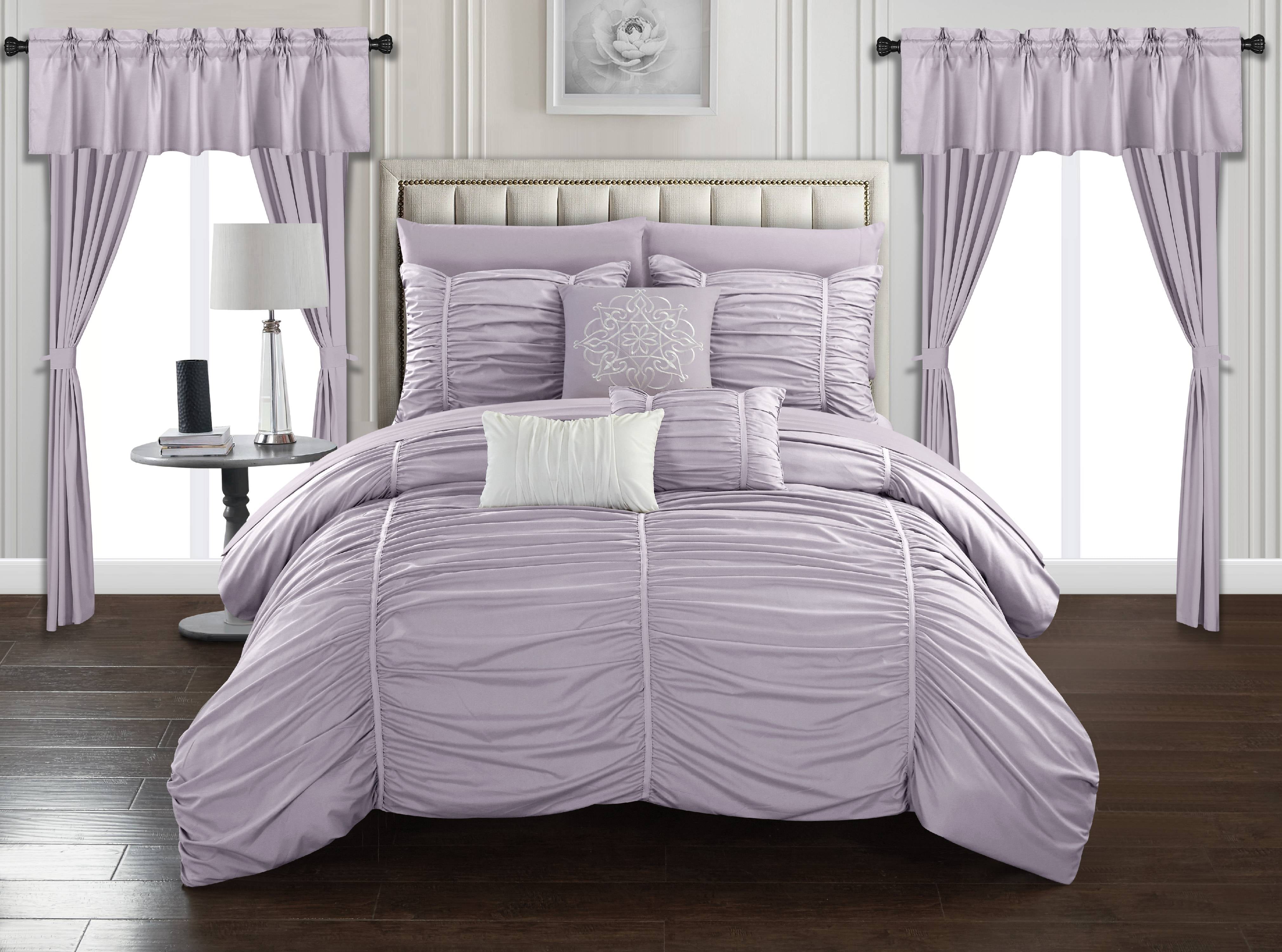 Chic Home Hallstatt 20Piece Ruched Comforter Set, King, Lilac