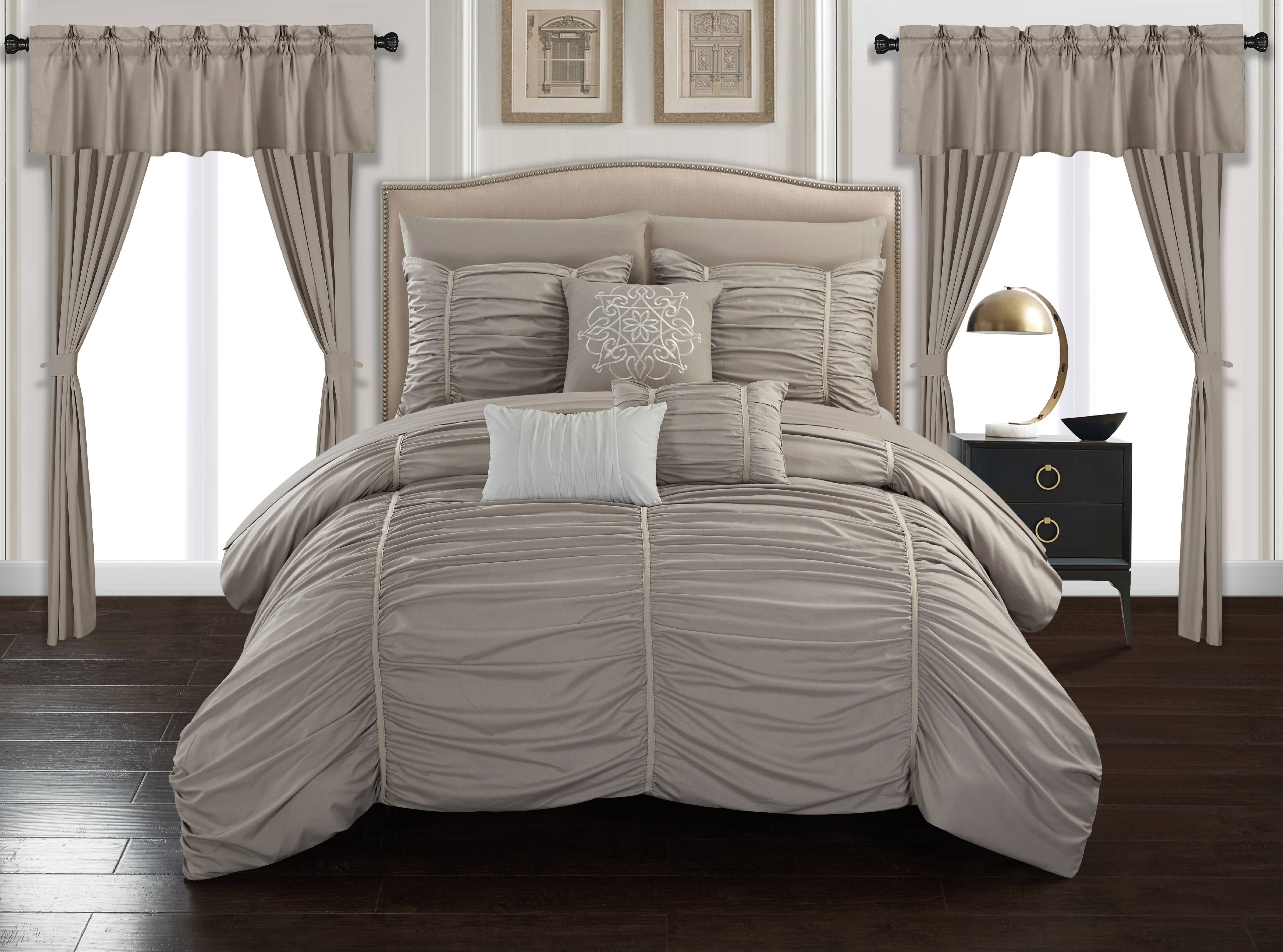 Chic Home Hallstatt 20Piece Ruched Comforter Set, Queen, Taupe