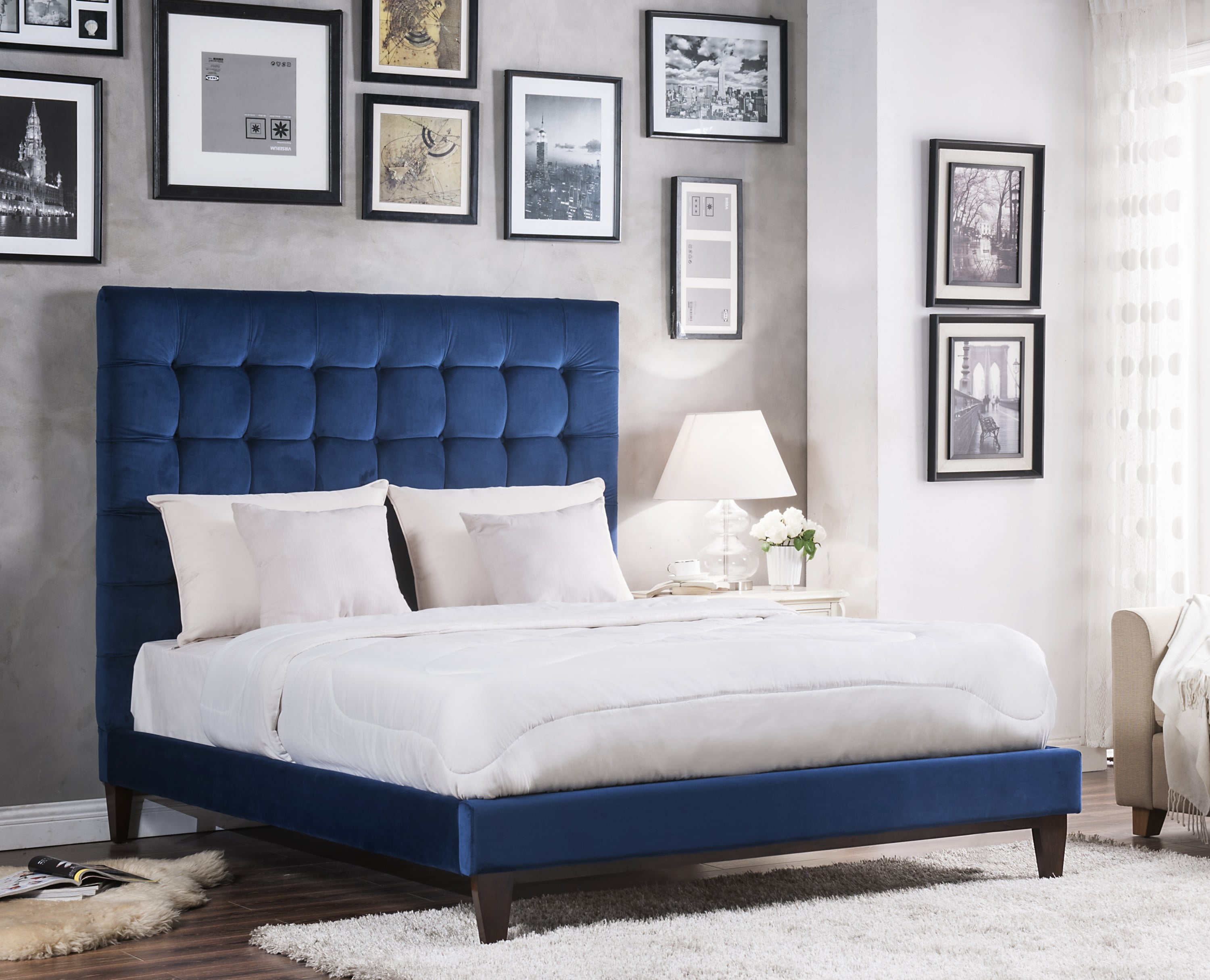 Chic Home Handel Bed Frame with Headboard Velvet Upholstered