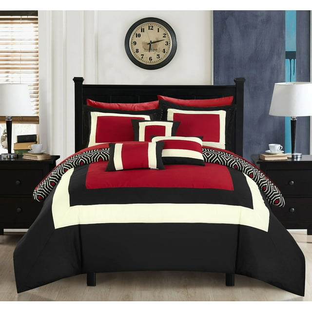 Chic Home Heldin 10-Piece Reversible Color Block, Geometric Comforter ...